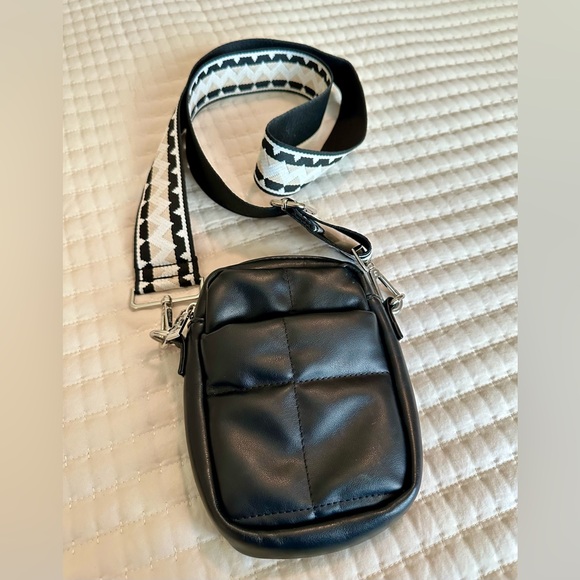 Ah-dorned Handbags - Black Quilted Crossbody Bag Mini Puffer Vegan Leather Wide Strap Trendy